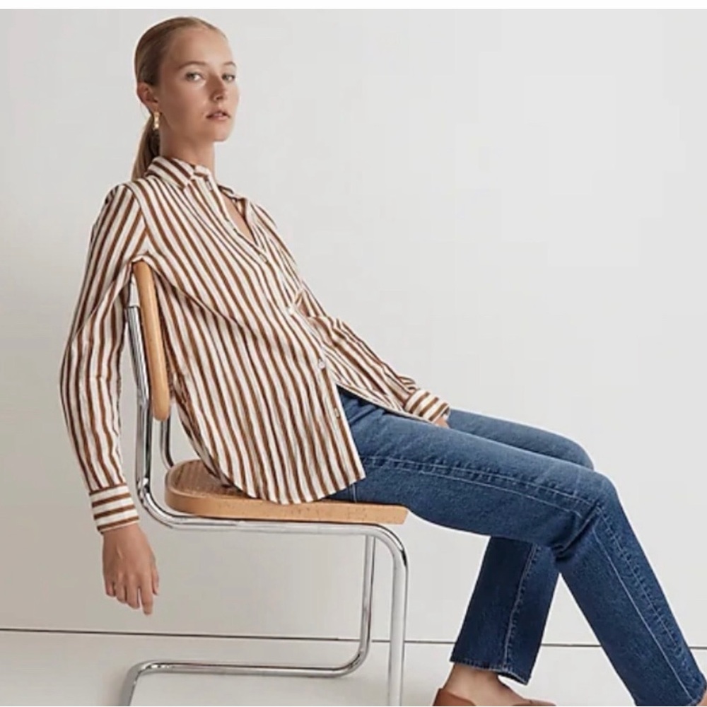 Madewell Crinkley Oversized Toffee and White Blouse size XXS